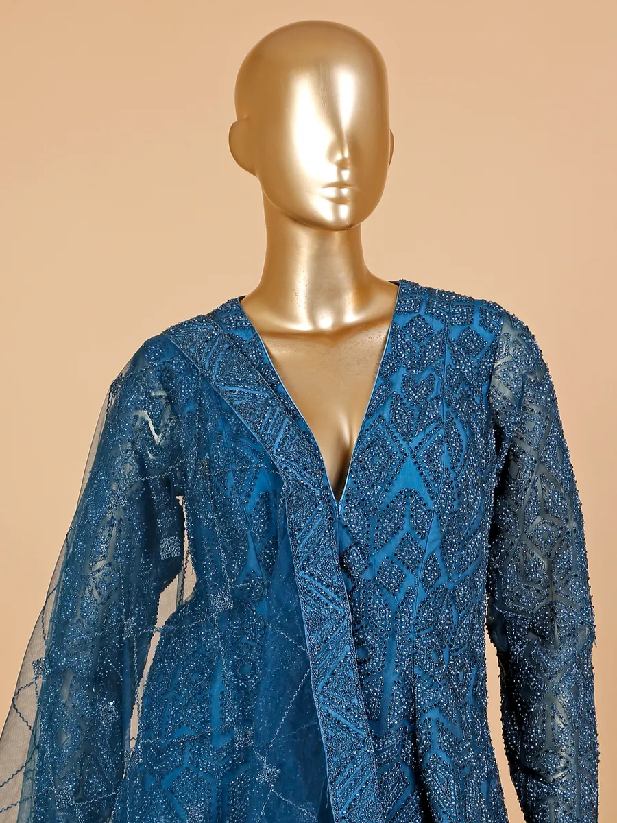 Latest blue net palazzo suit