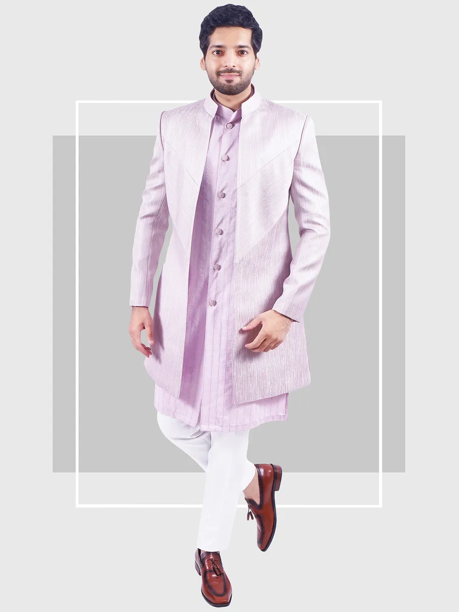 Latest blush pink jacquard wedding wear indowestern