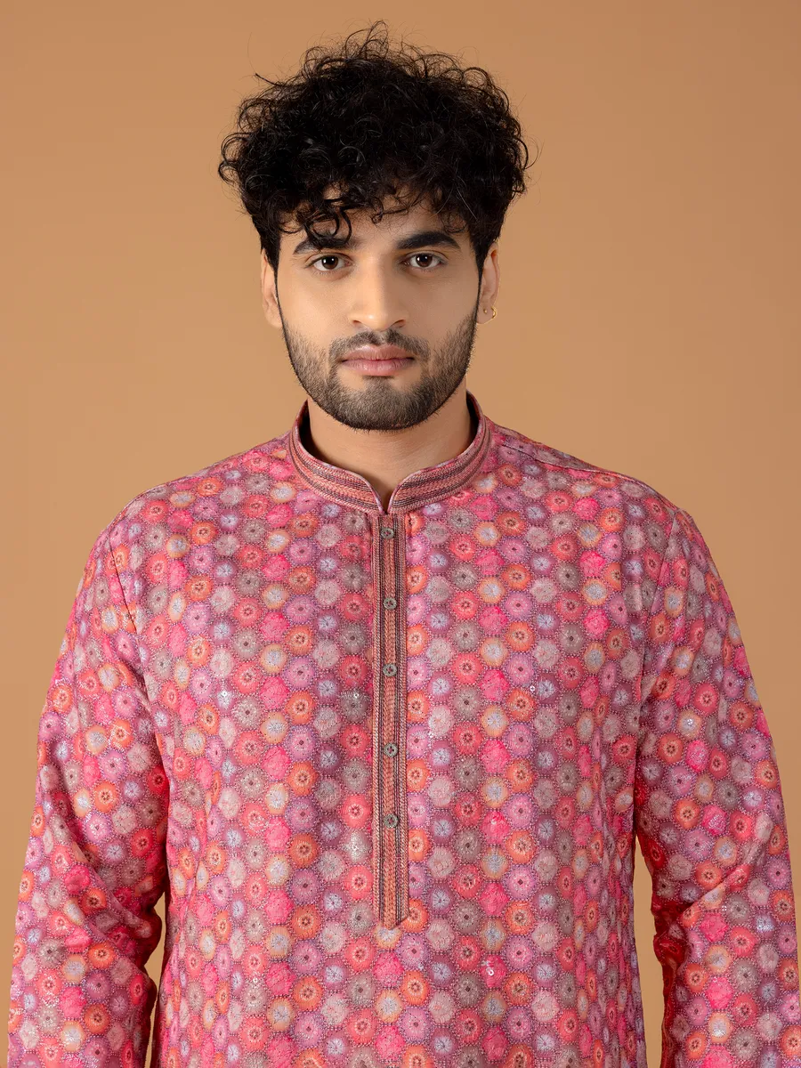 Latest cotton printed kurta suit in pink