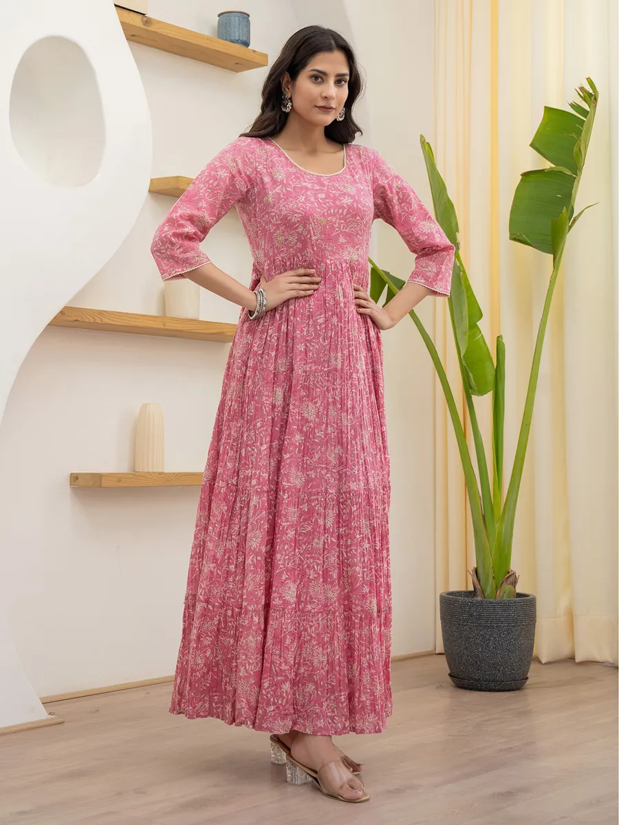 Latest cotton printed pink long kurti