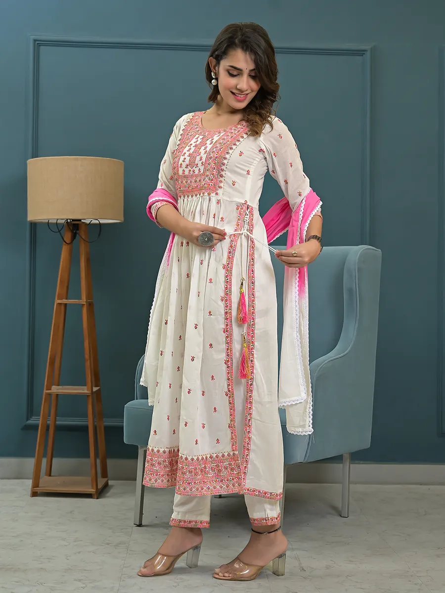 Latest cream cotton kurti set