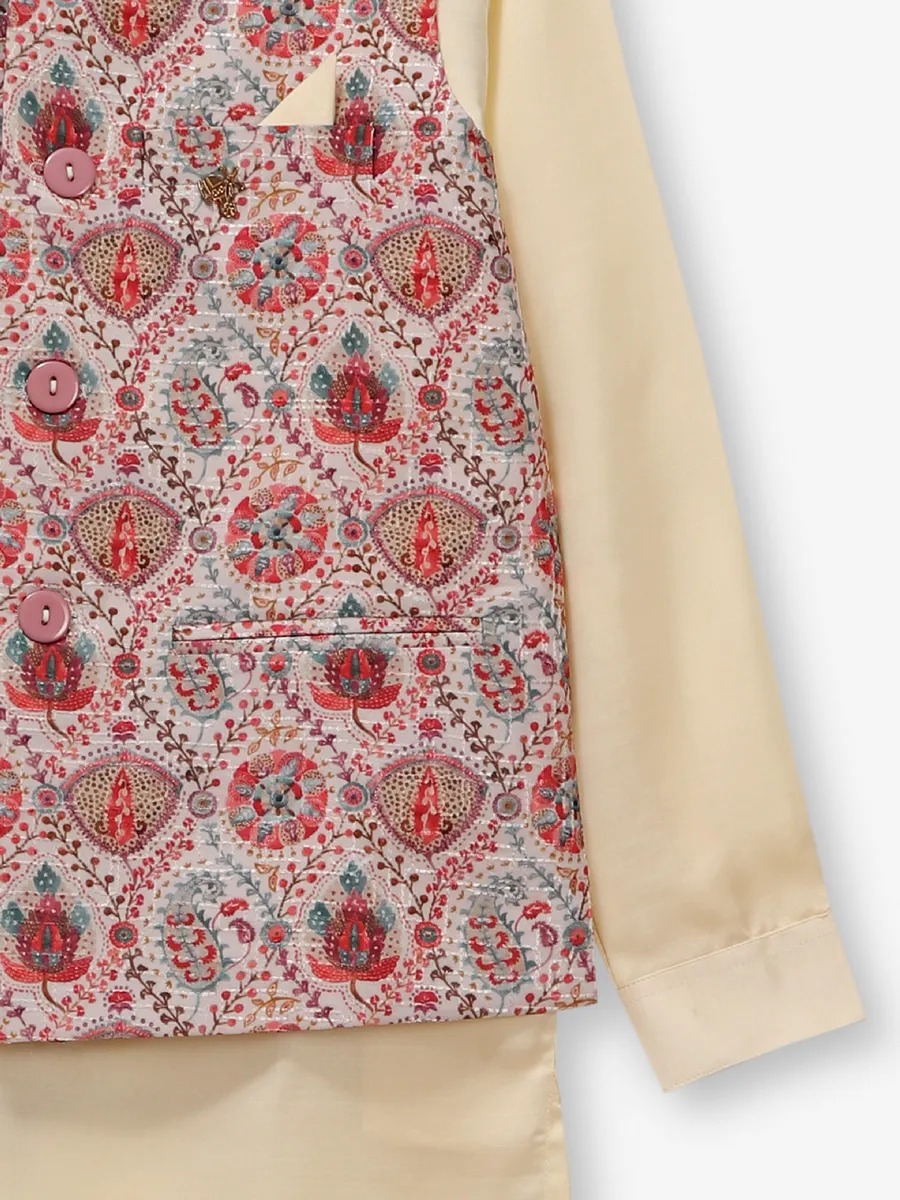 Latest cream cotton silk waistcoat set for wedding