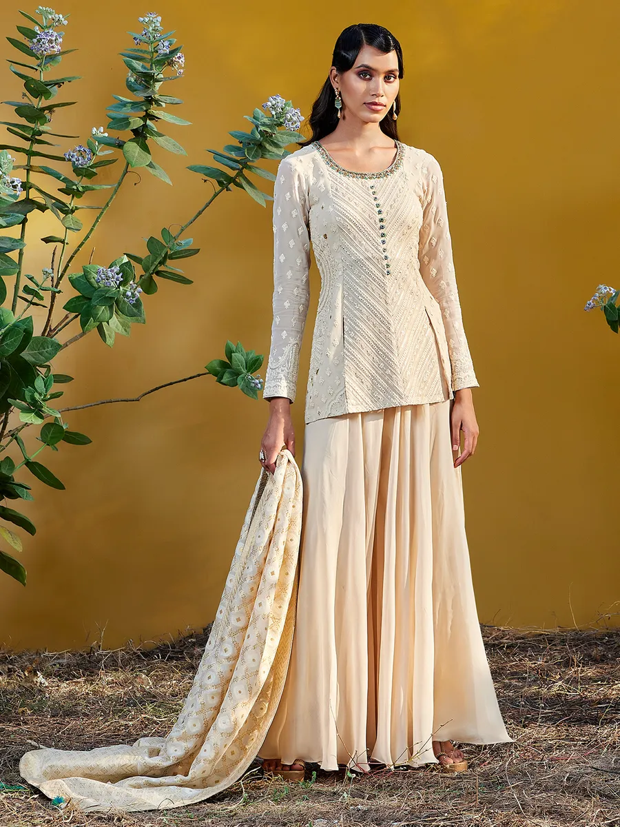 Latest cream georgette palazzo suit