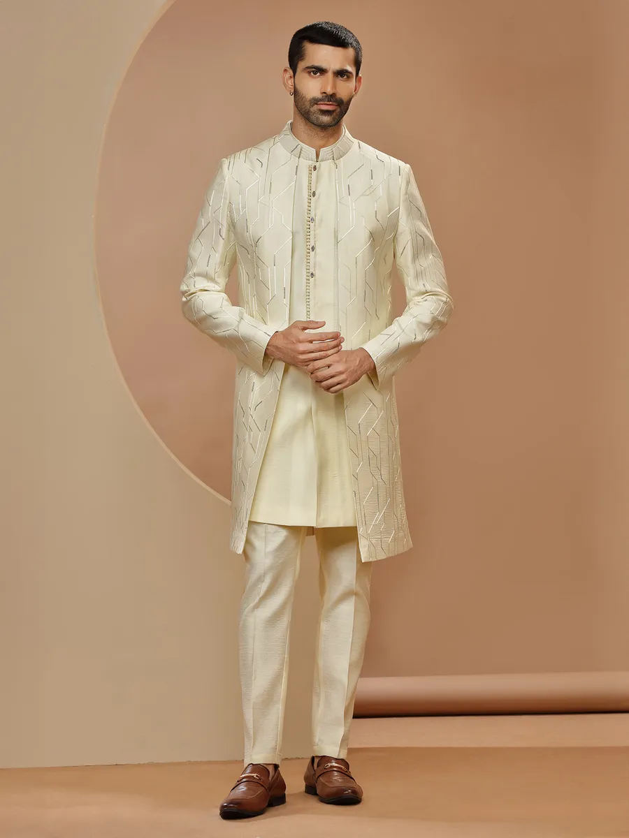 Latest cream indowestern in silk