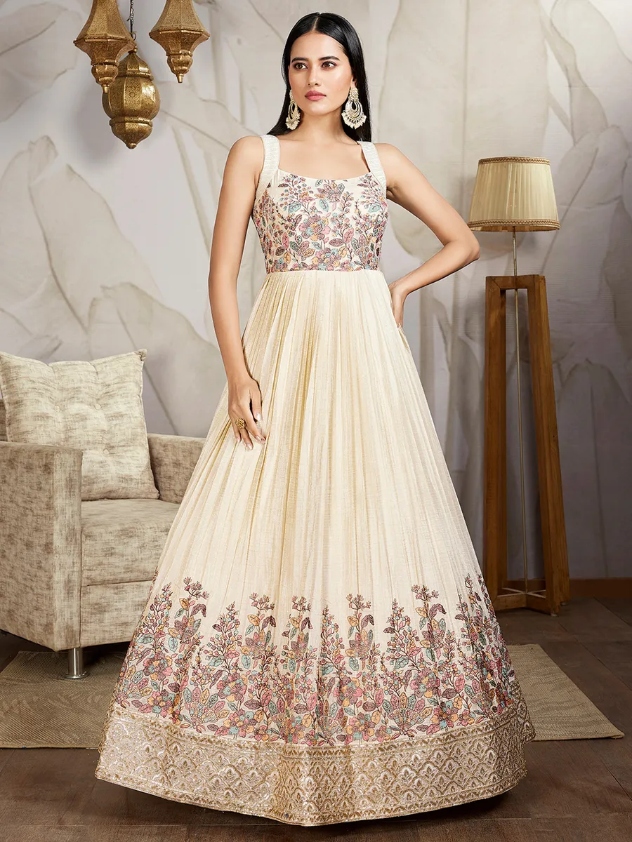 Latest  cream silk anarkali suit for wedding