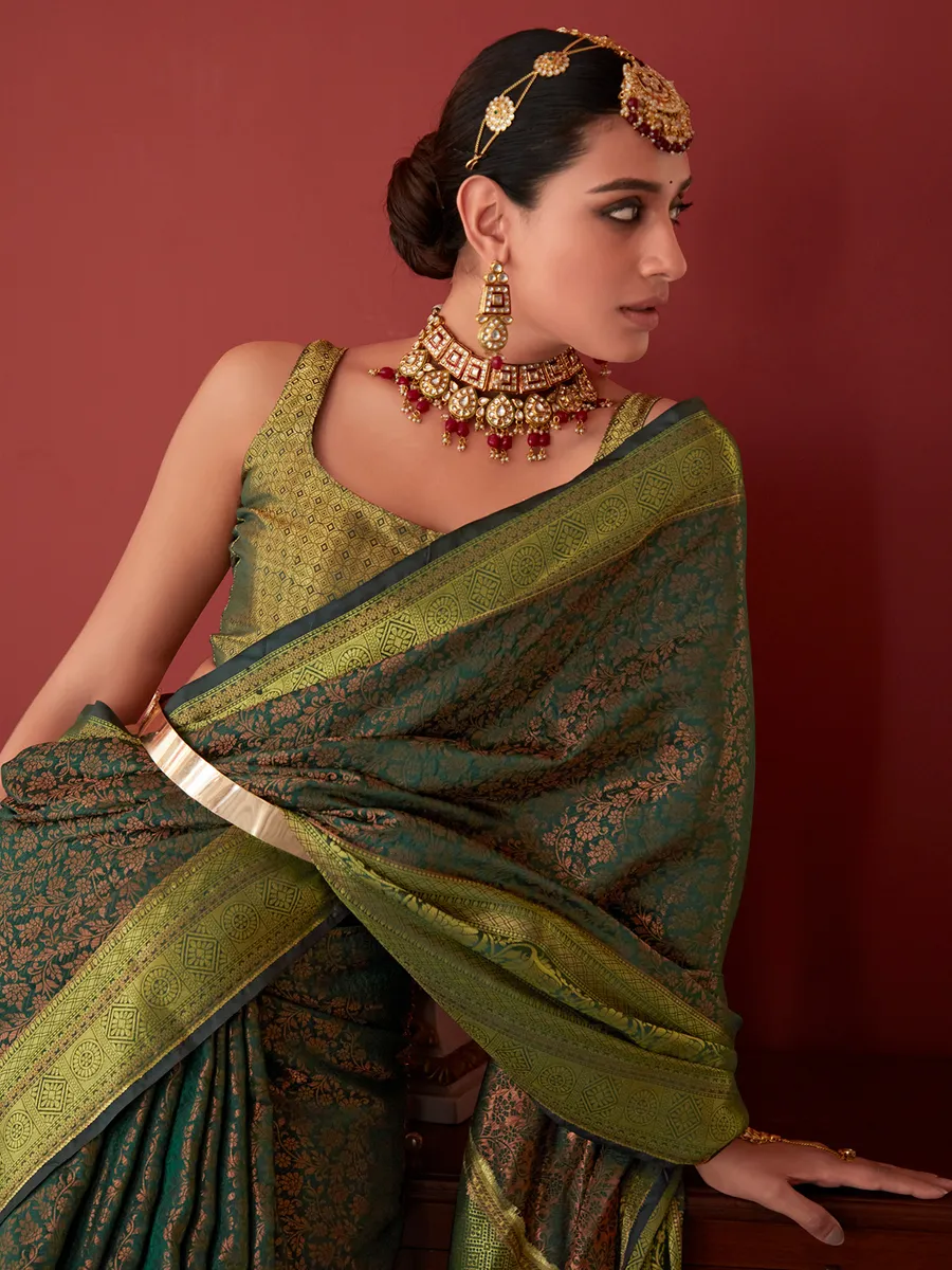 Latest dark green kanjivaram silk saree