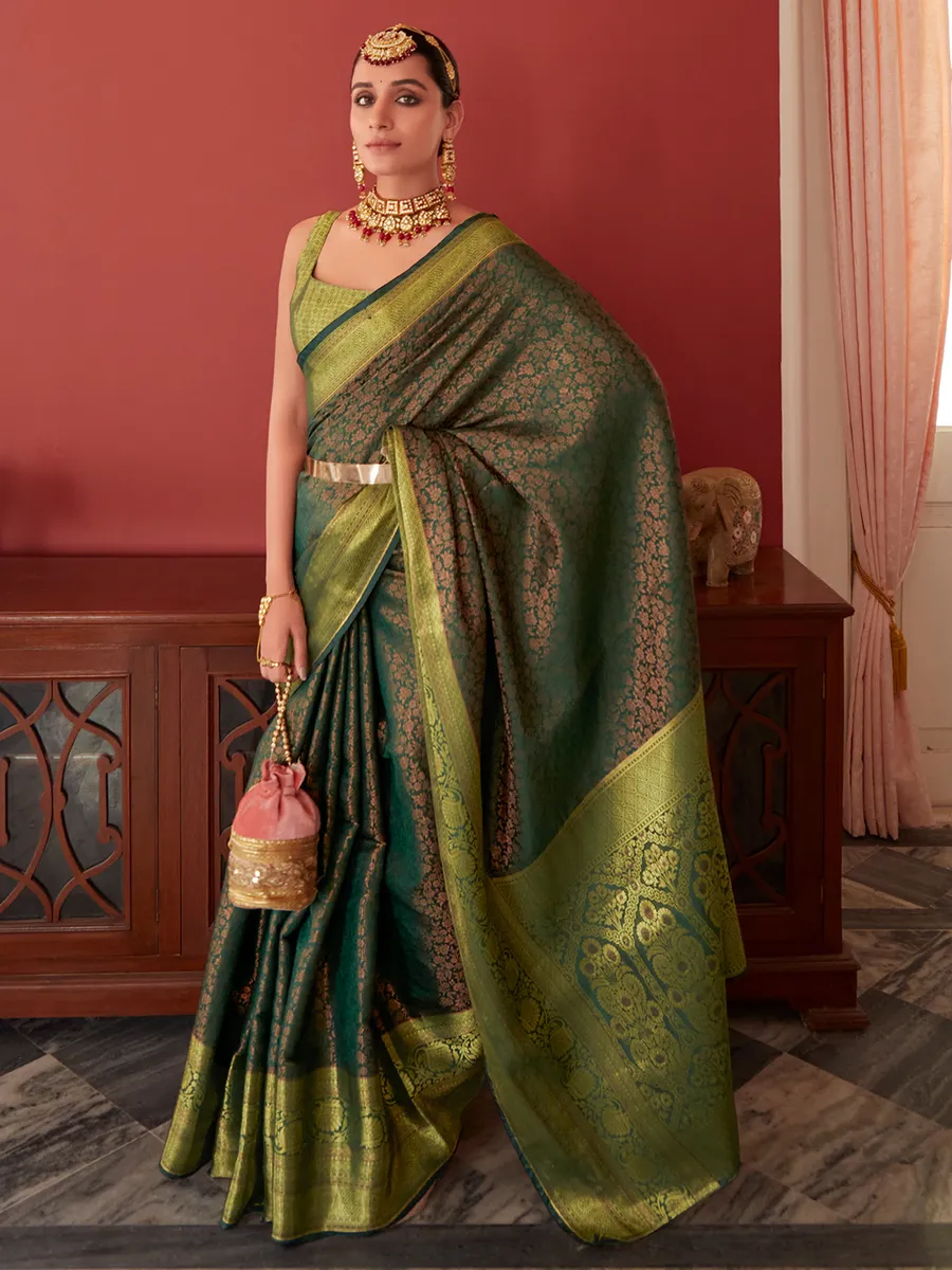 Latest dark green kanjivaram silk saree