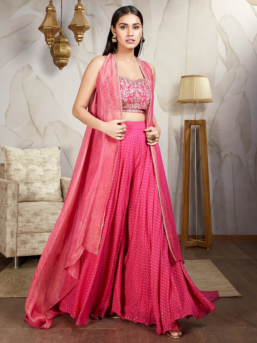 Latest dark pink silk palazzo suit