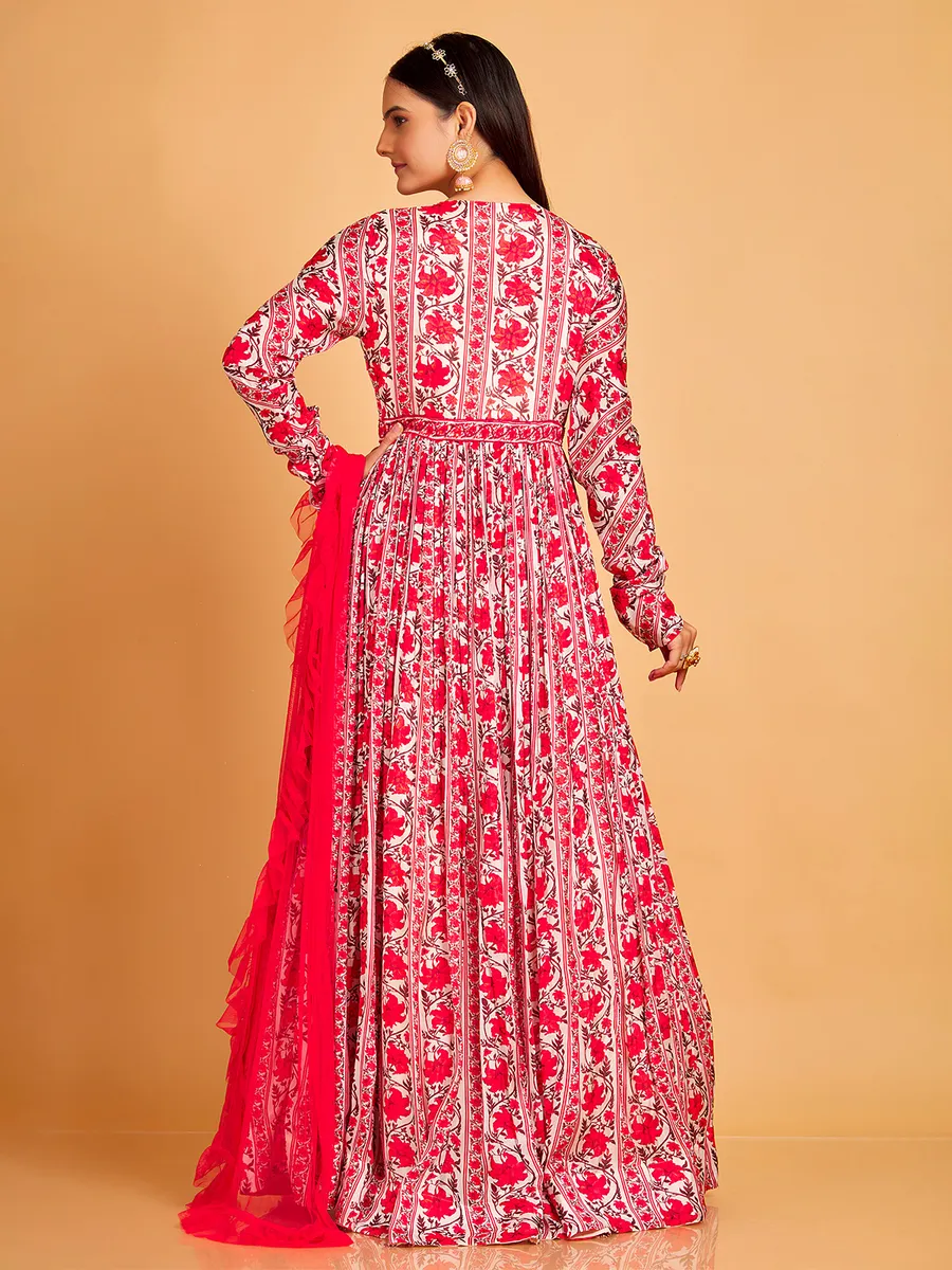 Latest dark pink silk printed anarkali suit