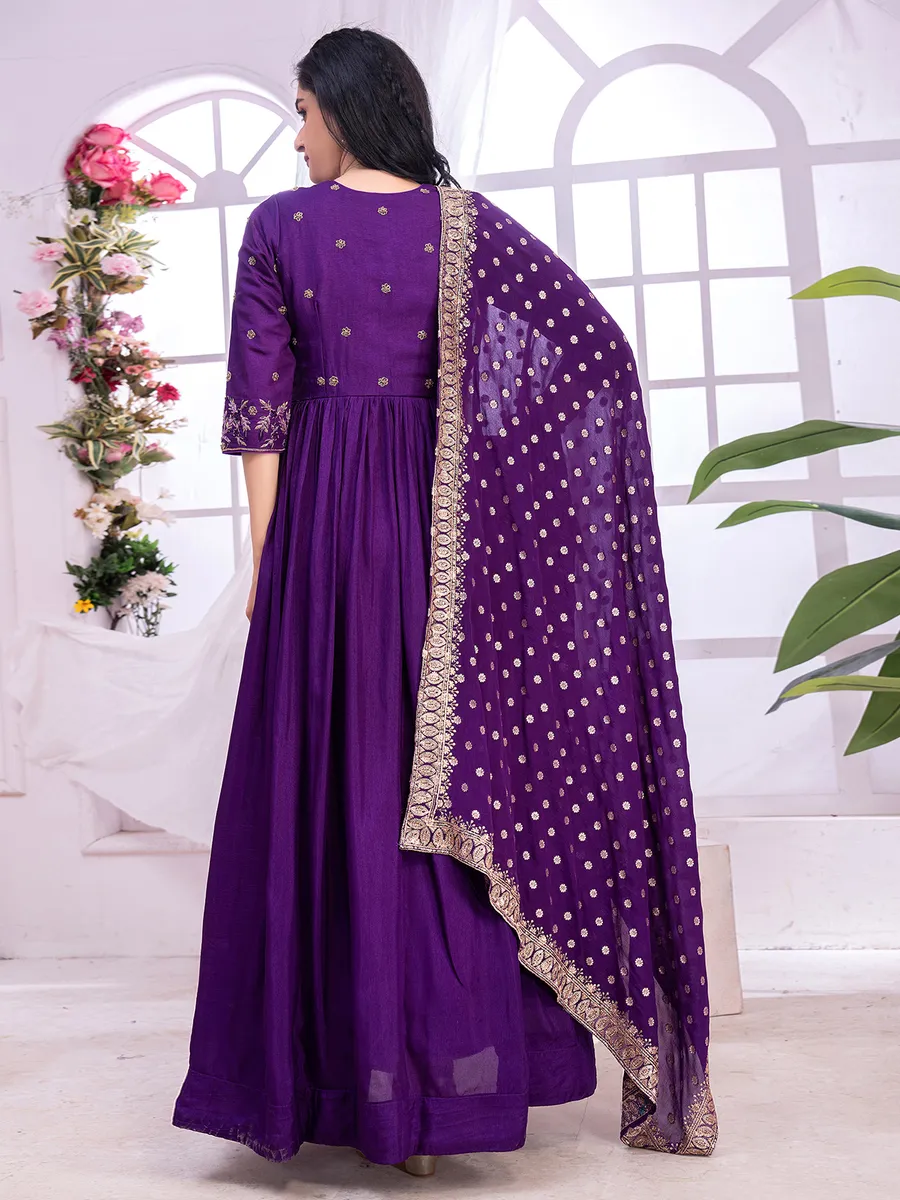 Latest dark purple dola silk anarkali suit