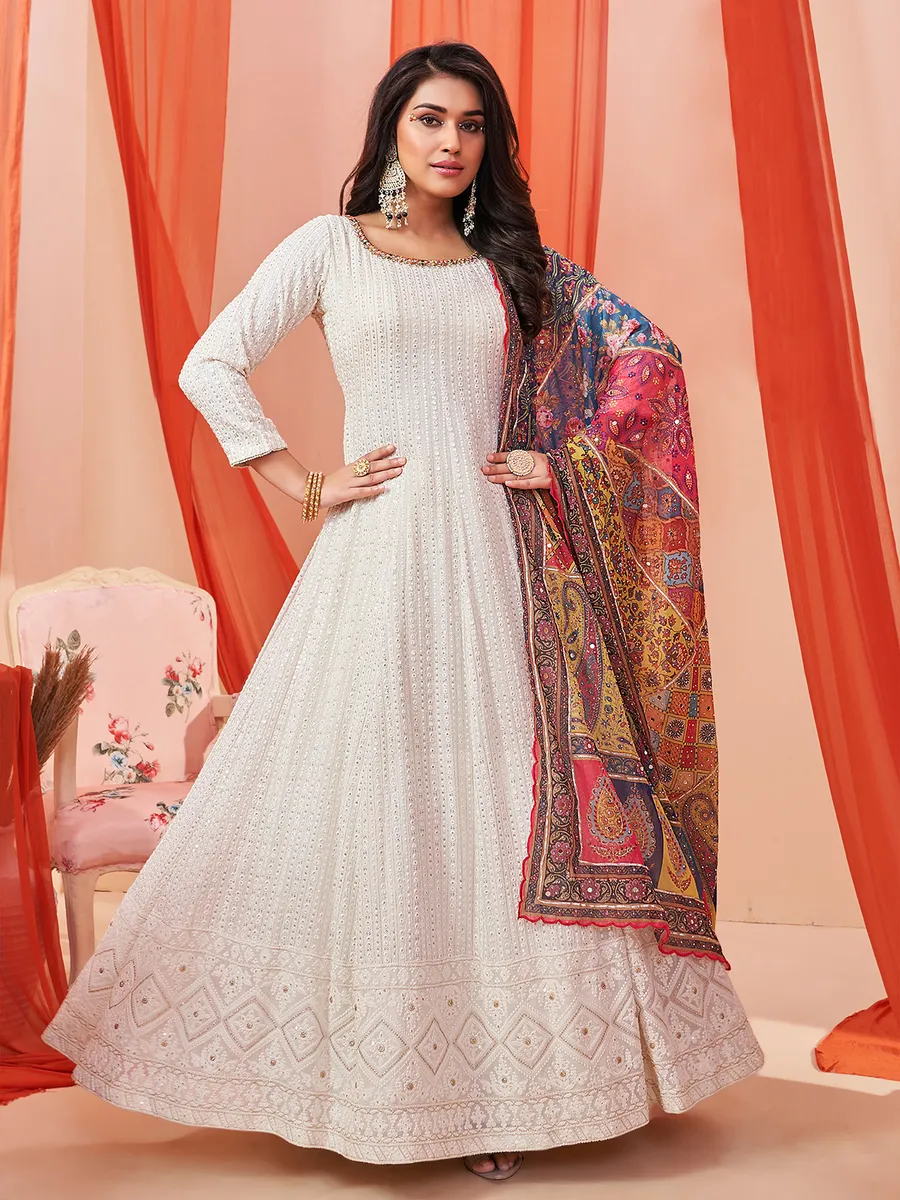 Latest georgette white anarkali suit