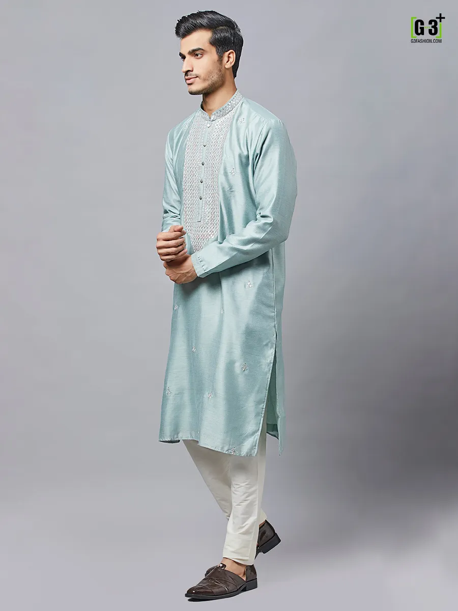 Latest green hue silk Kurta Set for Mens