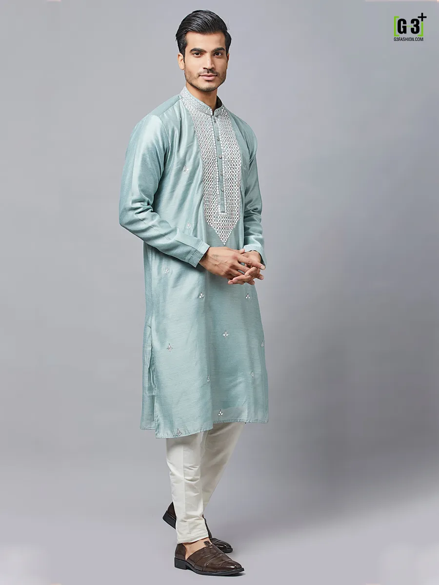 Latest green hue silk kurta suit for mens