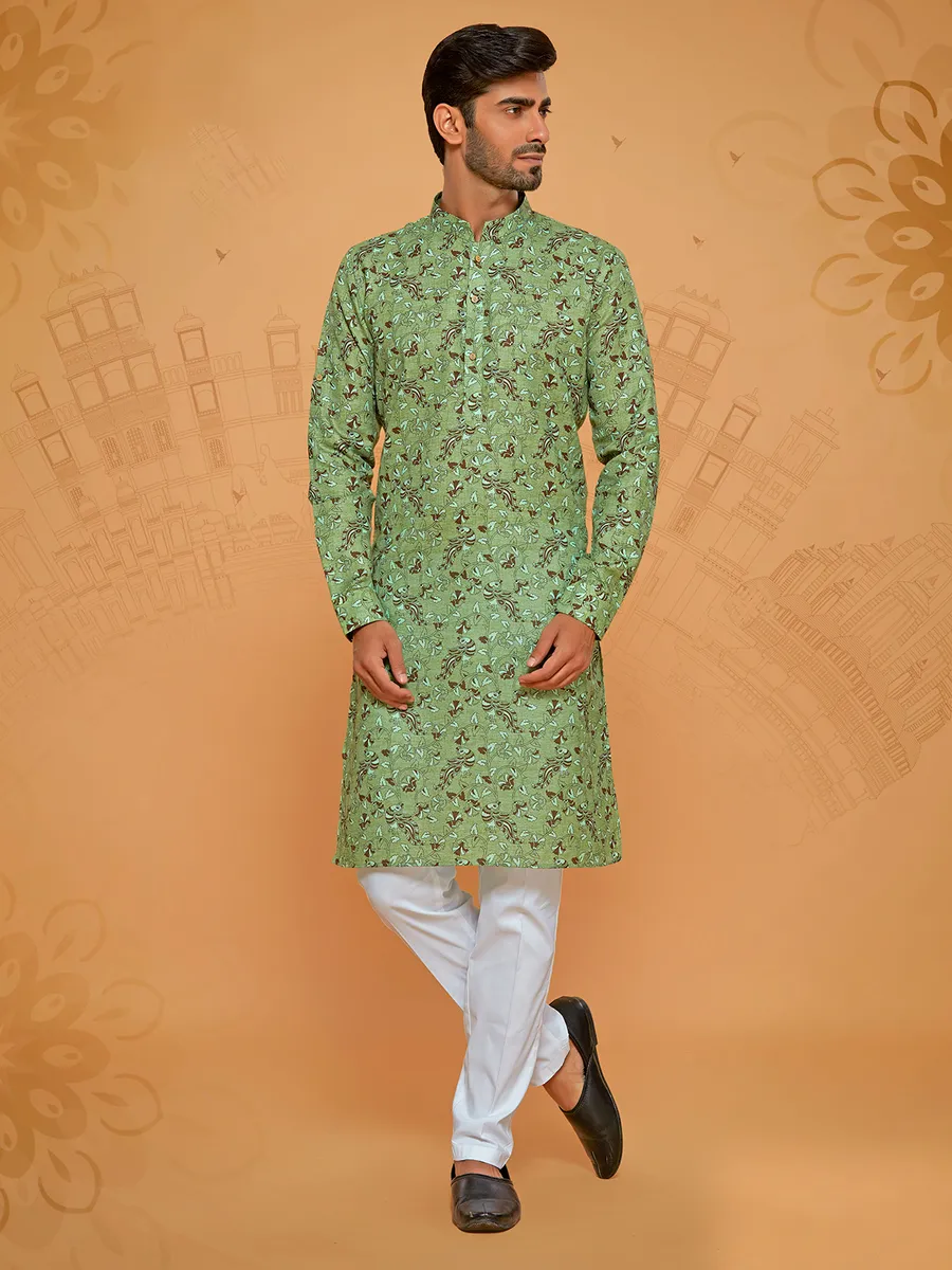 Latest green printed kurta set