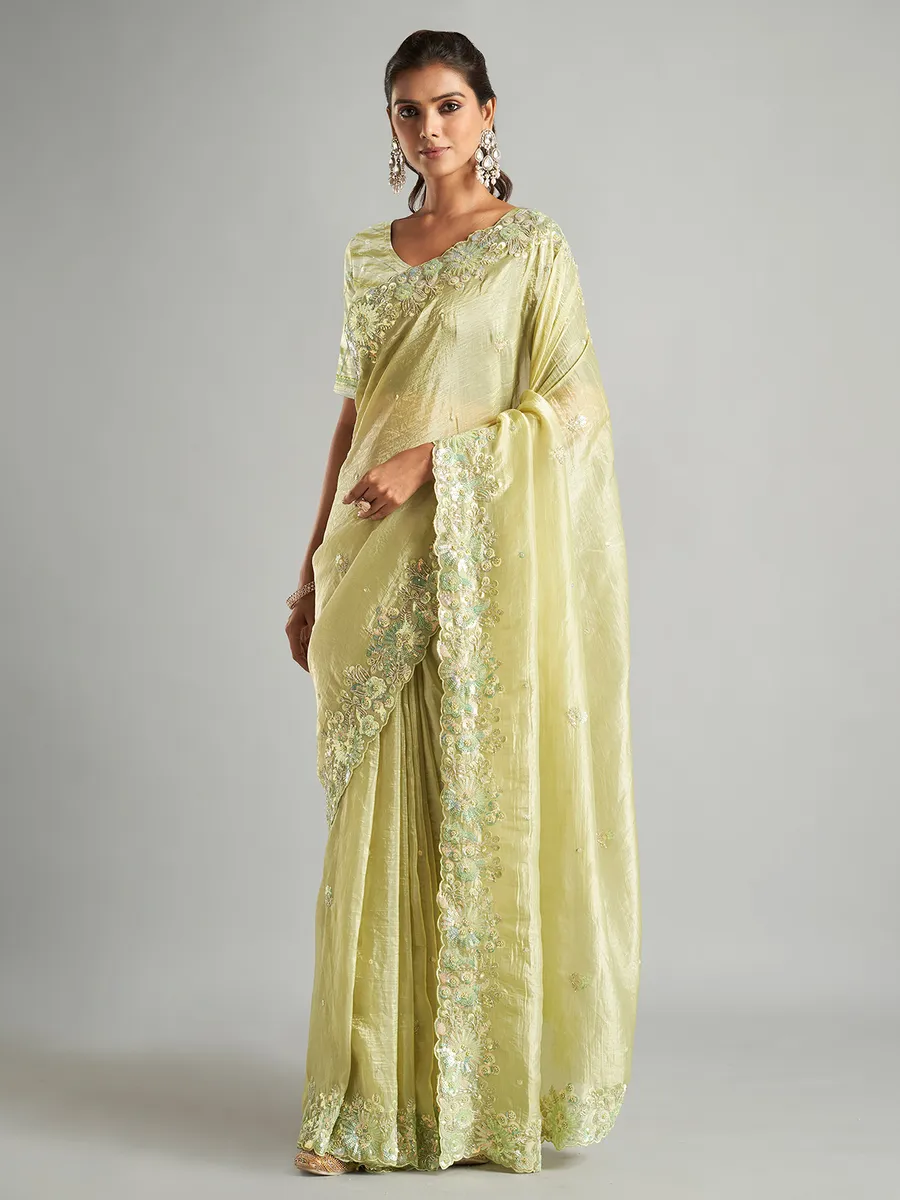 Latest light green tissue silk saree