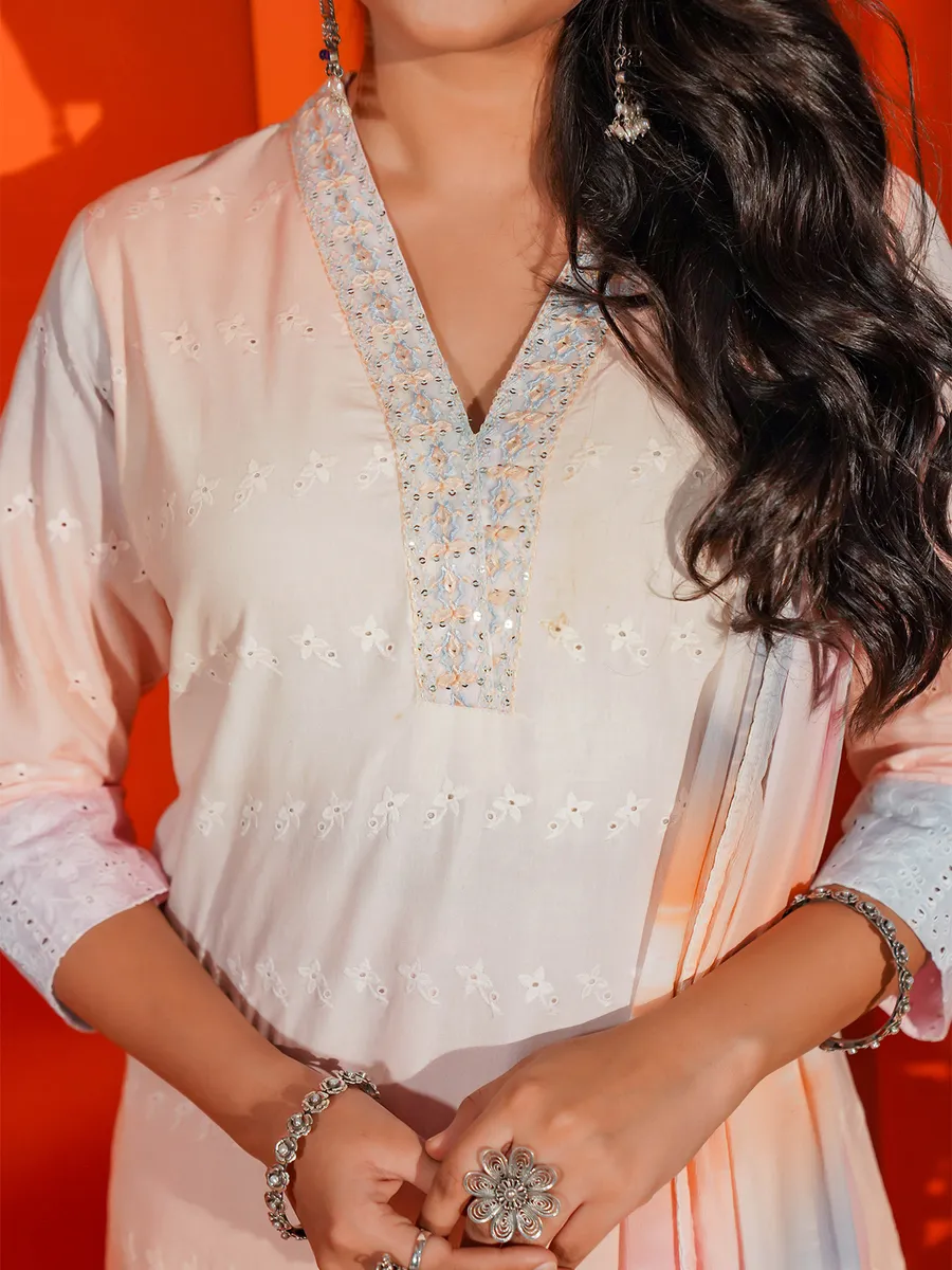 Latest light peach cotton kurti set