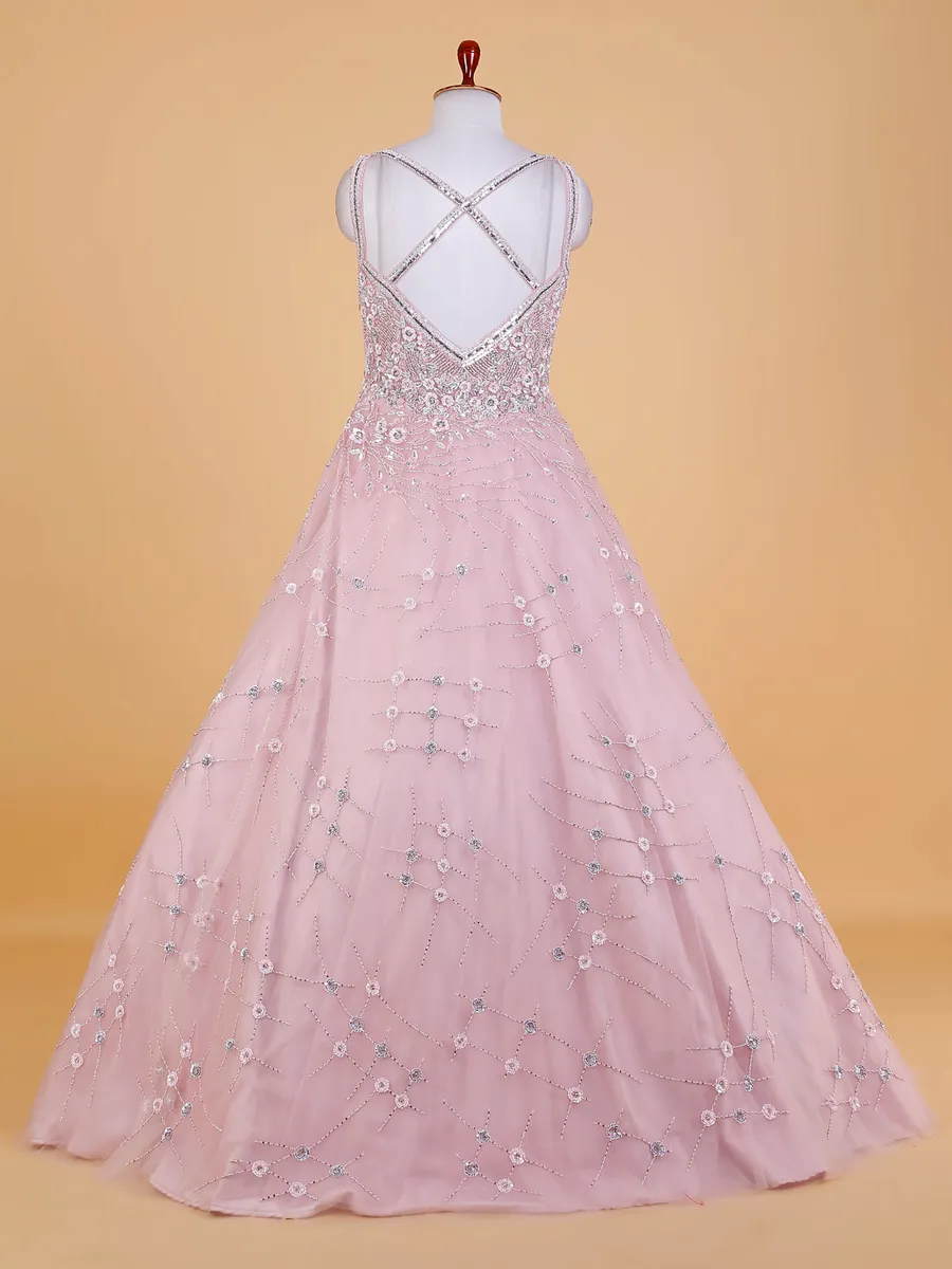 Latest light pink net gown