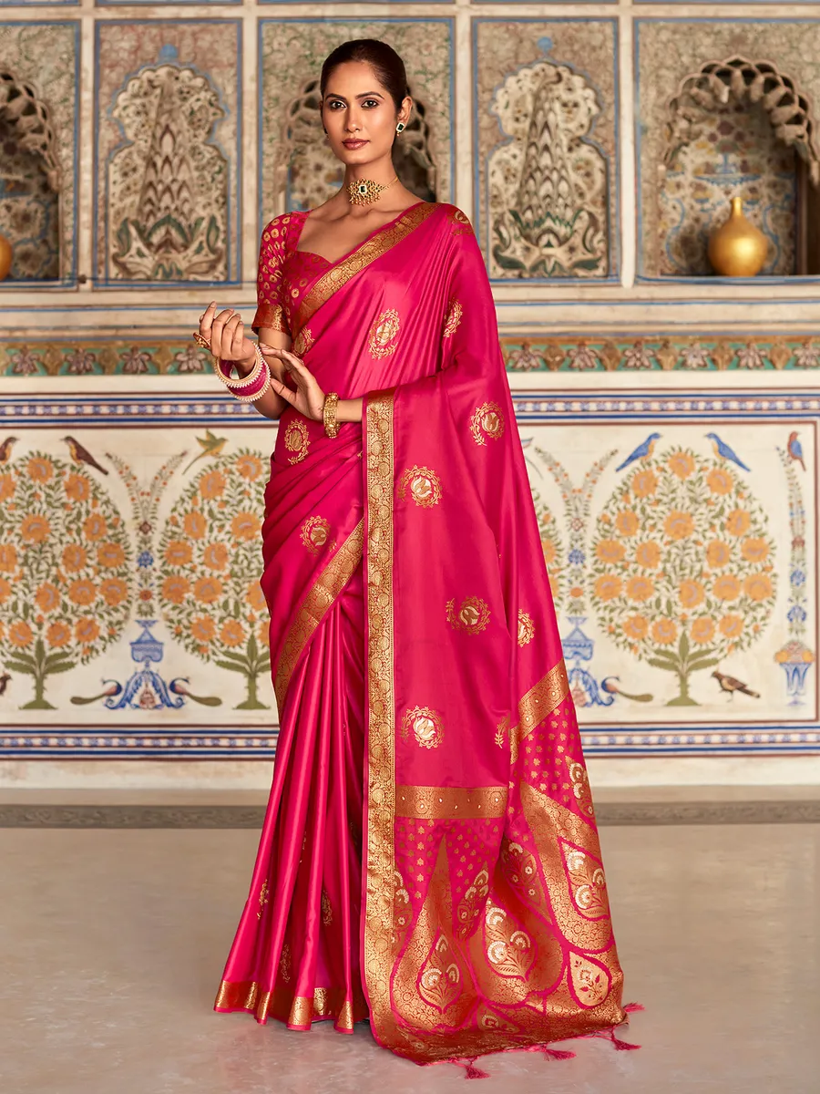 Latest magenta satin silk saree