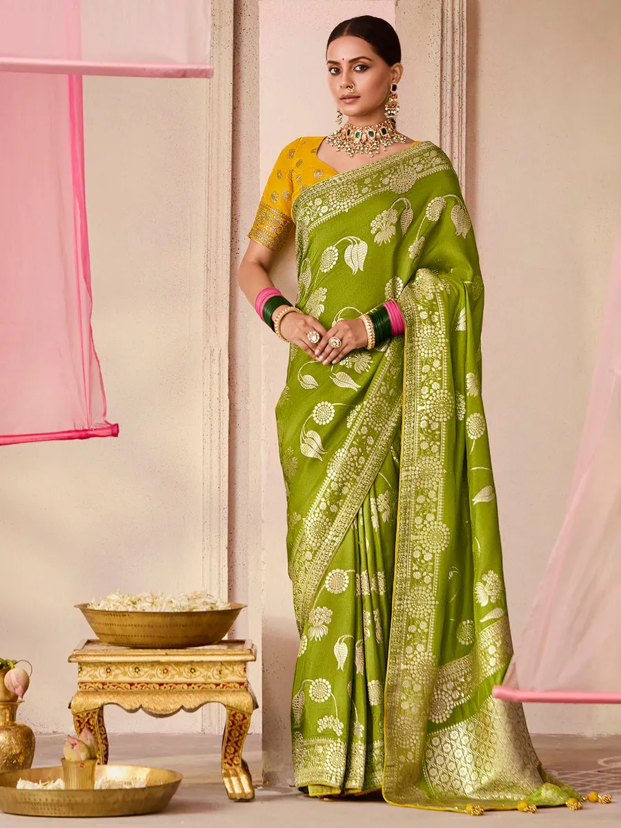 Latest mehendi green saree for wedding