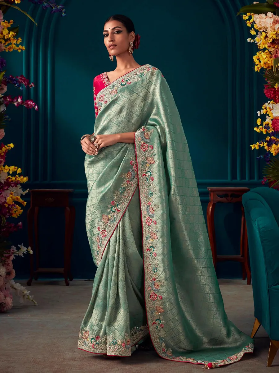 Latest mint green banarasi silk saree