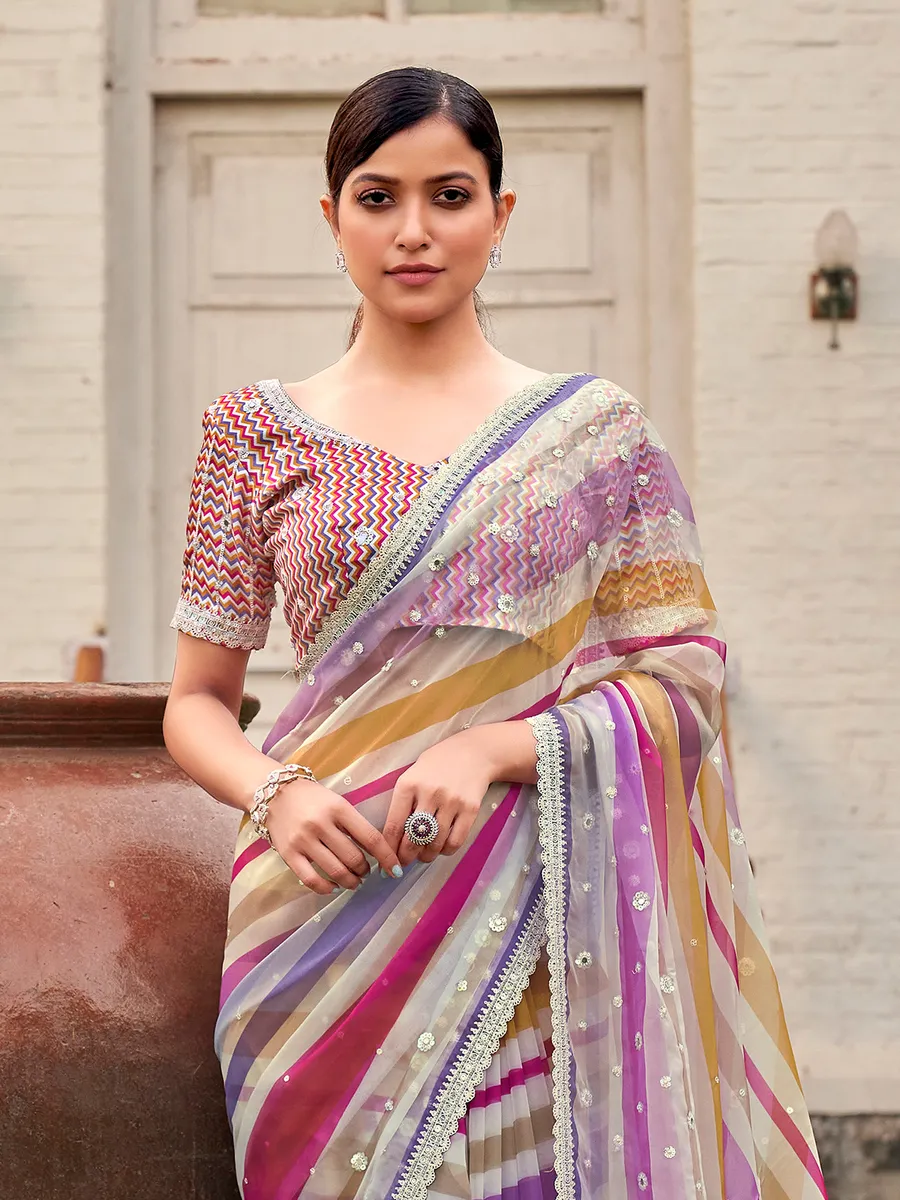 Latest multi color organza festive saree