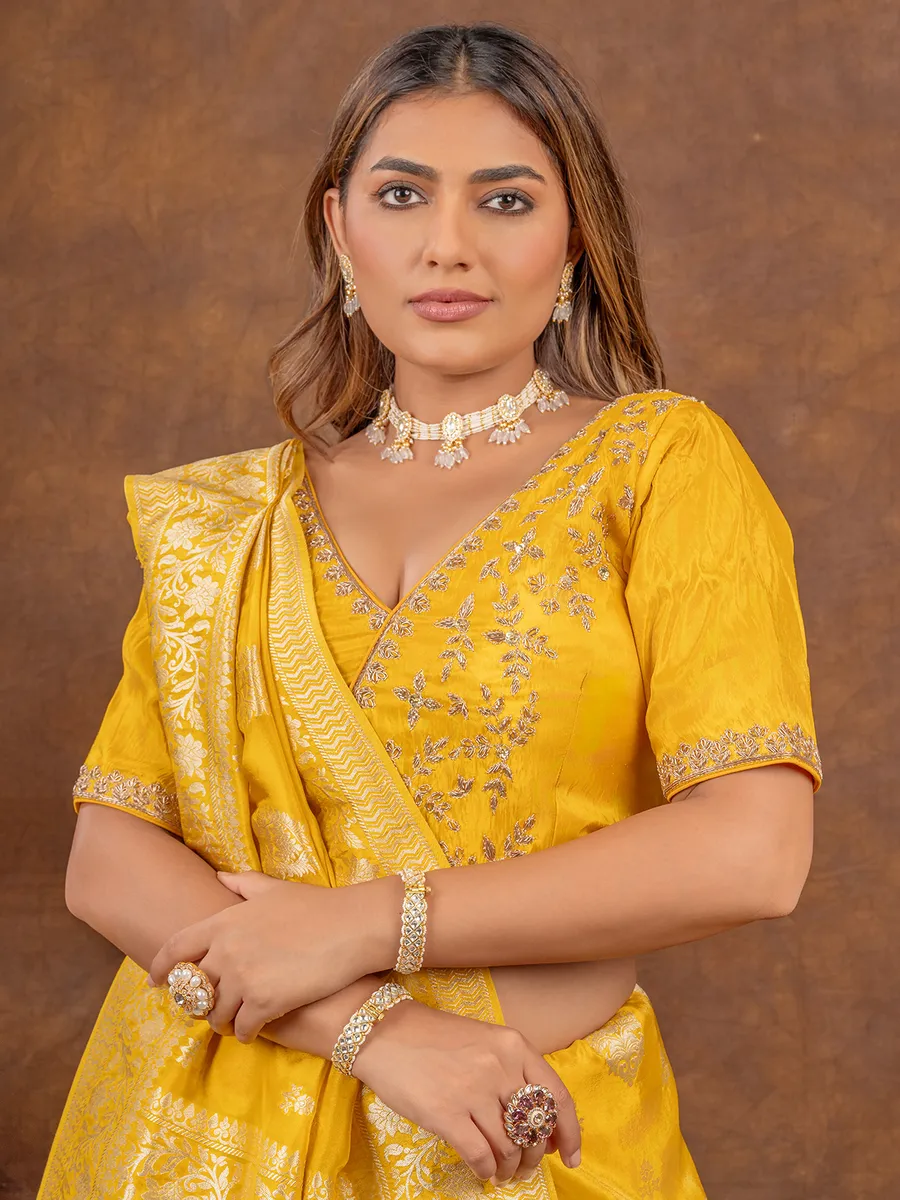 Latest mustar yellow tissue silk saree
