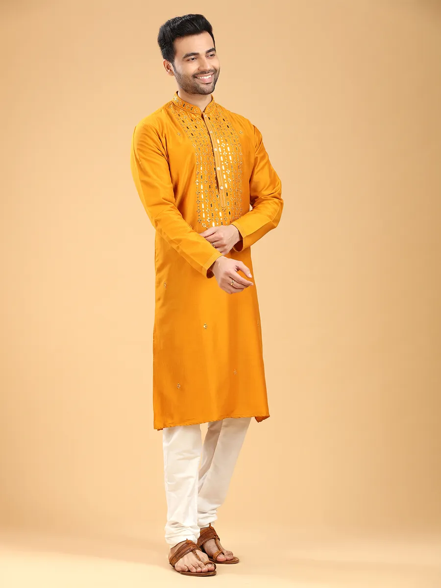 Latest mustard yellow cotton  Men Kurta pajama