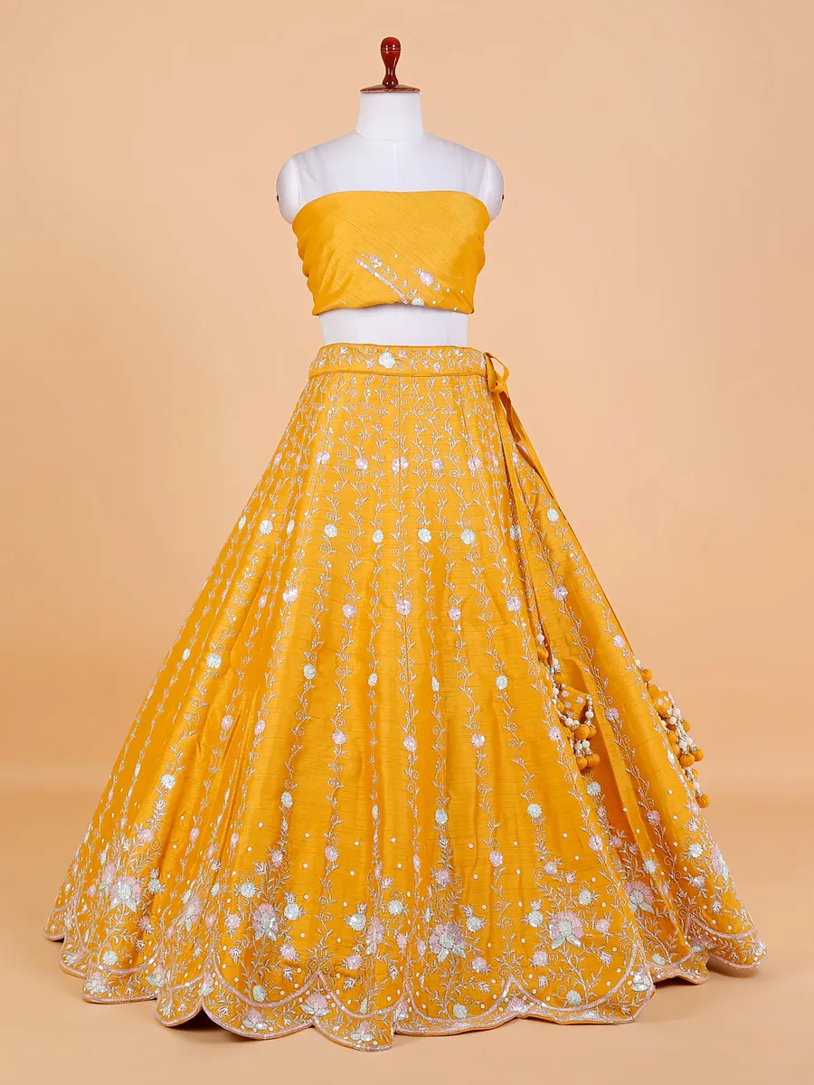 Latest mustard yellow unstitched lehenga choli