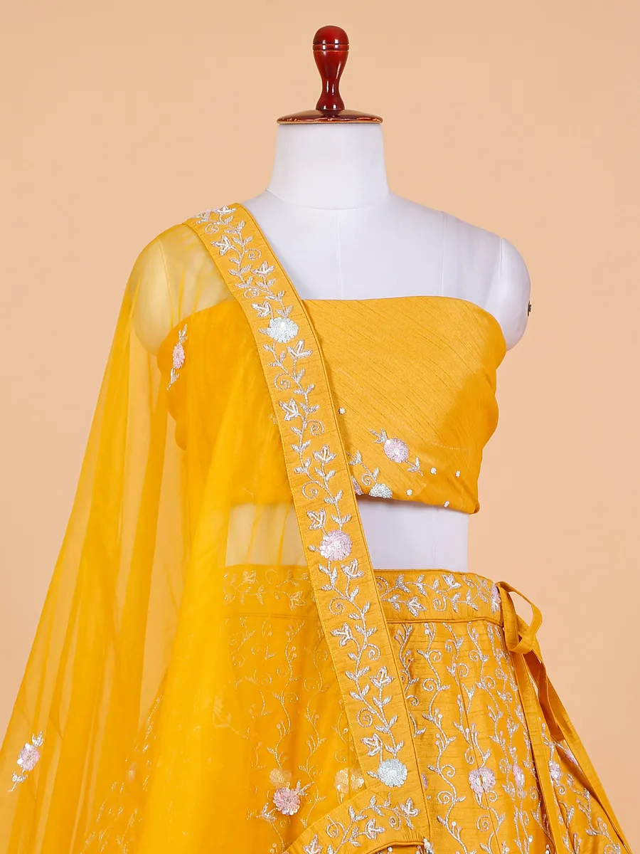 Latest mustard yellow unstitched lehenga choli