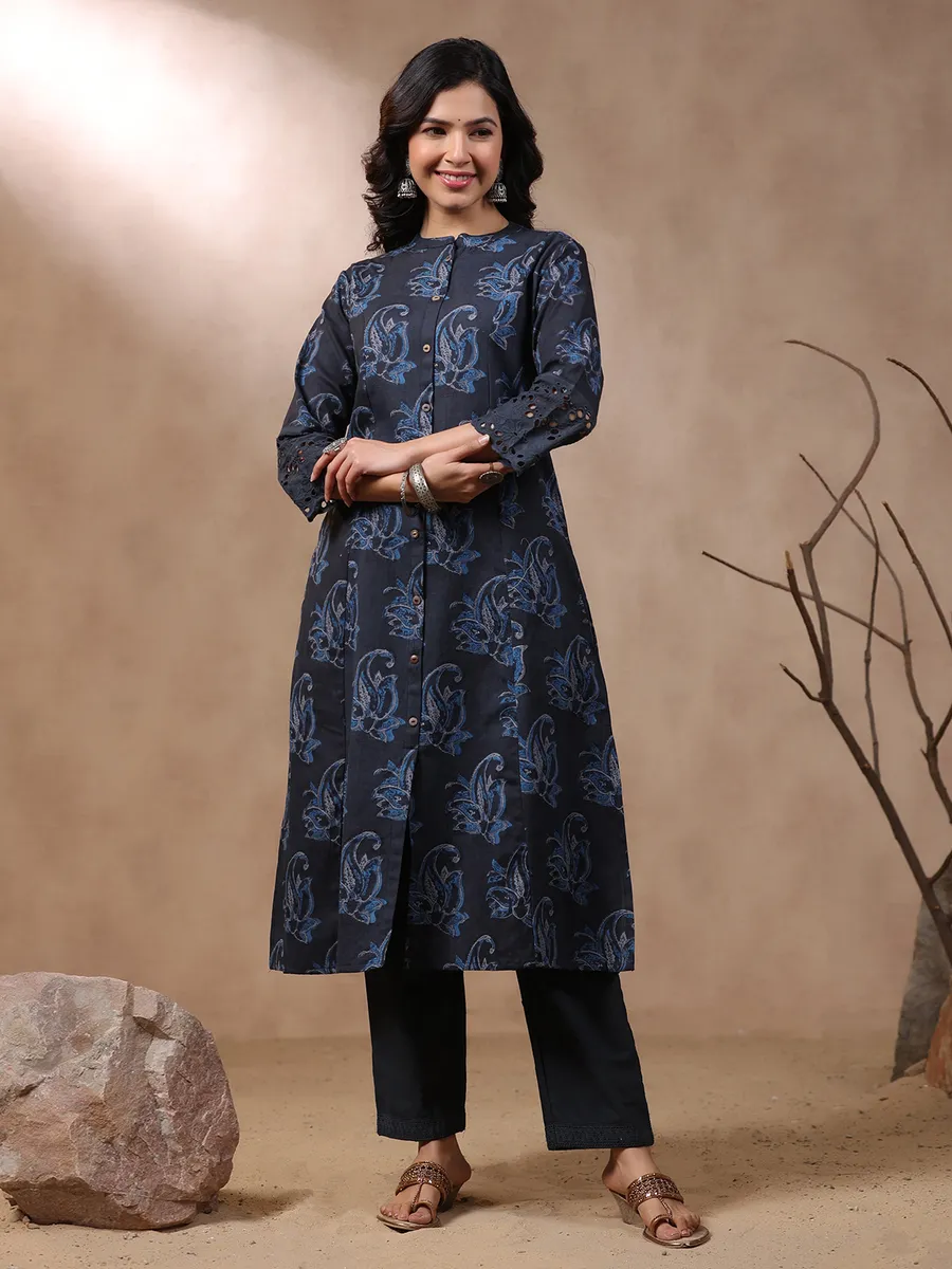 Latest navy cotton printed kurti