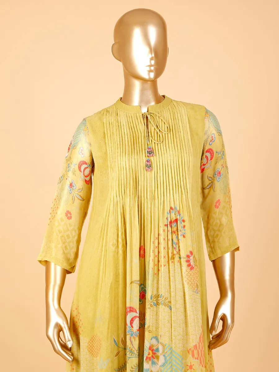Latest olive printed georgette kurti