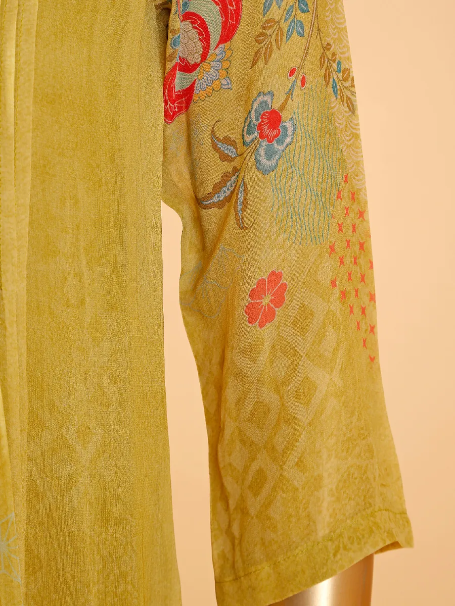 Latest olive printed georgette kurti