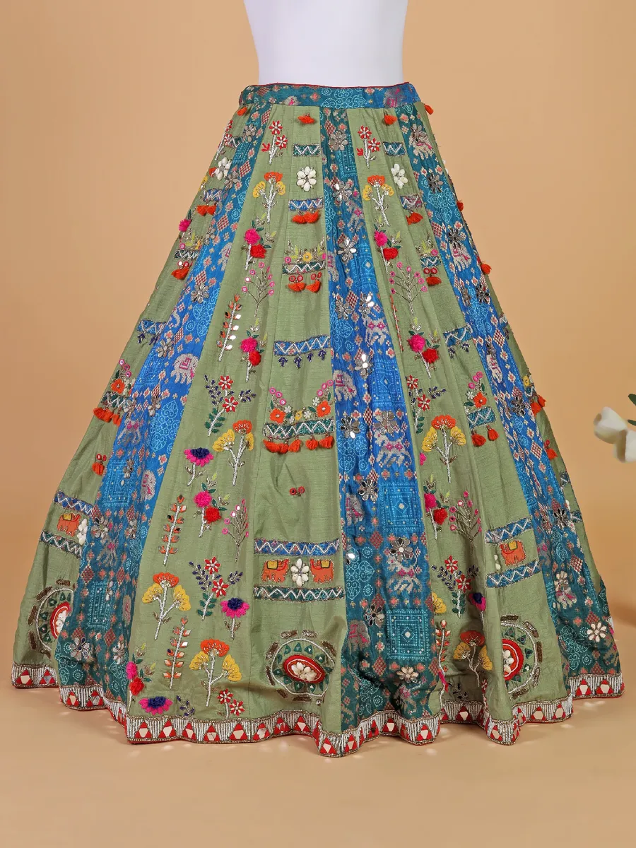 Latest olive raw silk lehenga choli