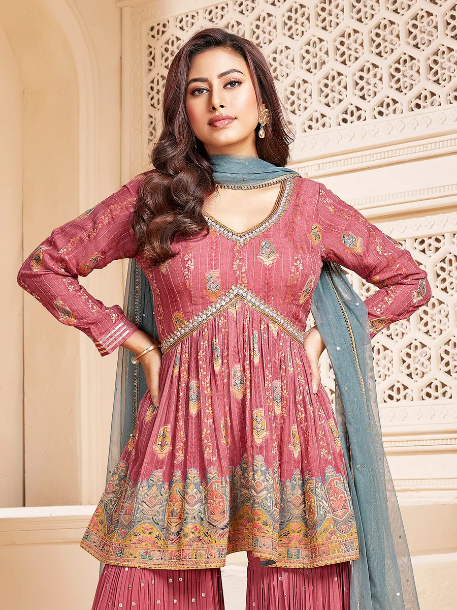 Latest onion pink printed sharara suit