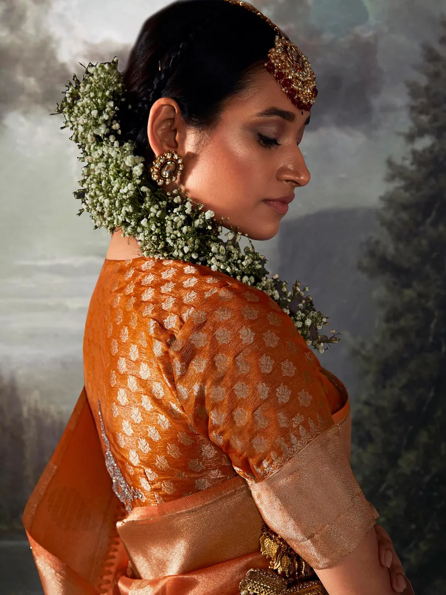 Latest orange organza saree