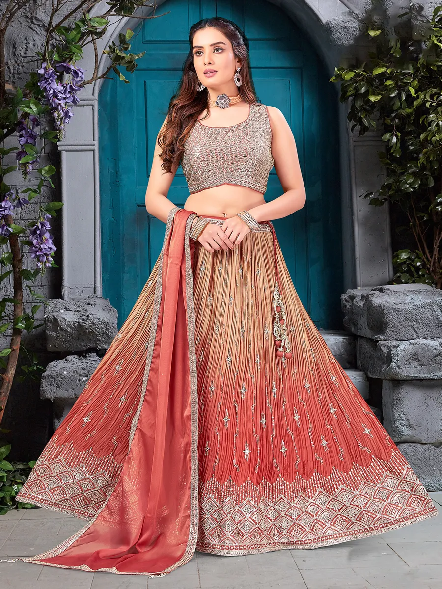 Latest orange shaded georgette lehenga choli