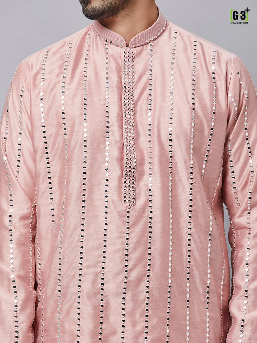 Latest peach color festive wear kurta set for mens