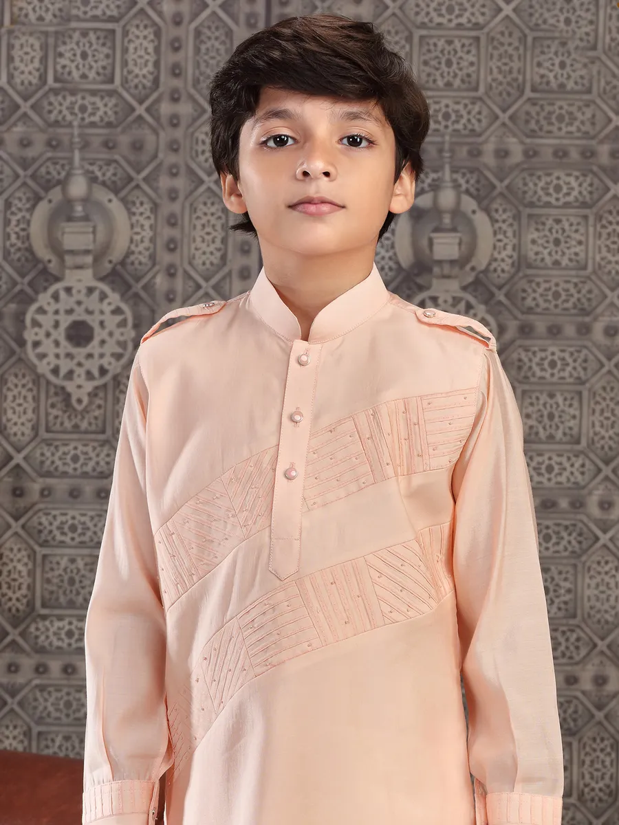 Latest peach cotton pathani suit