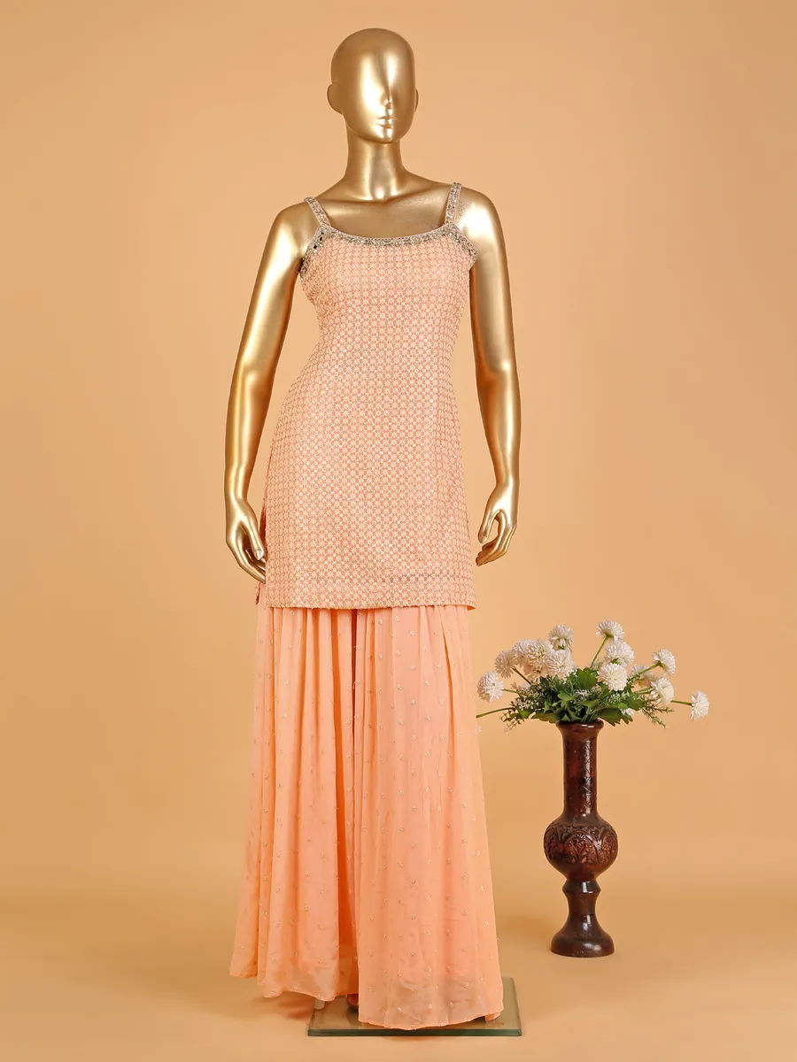 Latest peach georgette palazzo suit