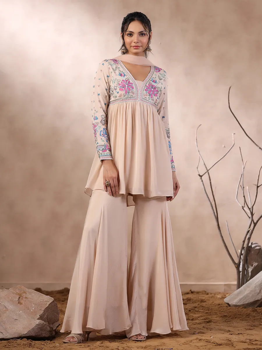 Latest peach georgette sharara suit with dupatta