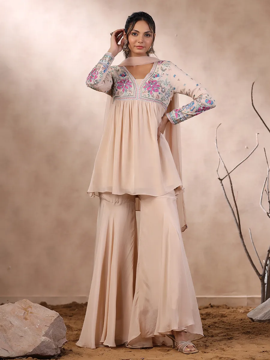 Latest peach georgette sharara suit with dupatta