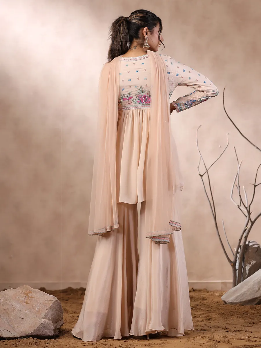 Latest peach georgette sharara suit with dupatta