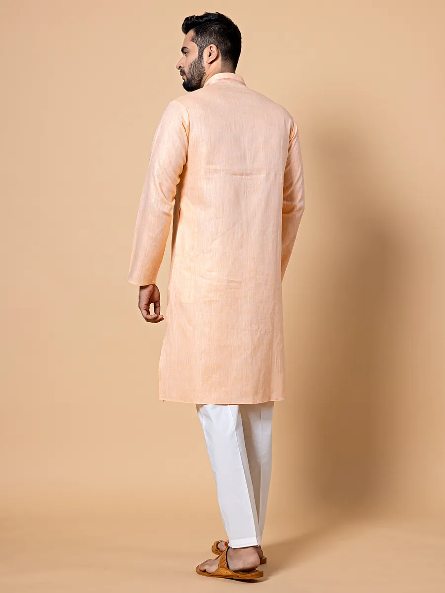 Latest peach plain linen kurta set