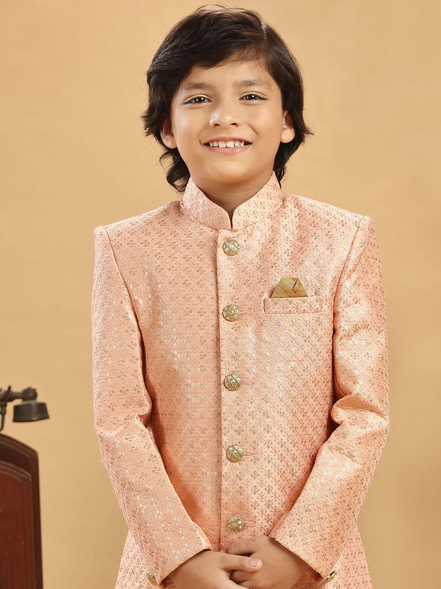 Latest peach silk wedding indowestern