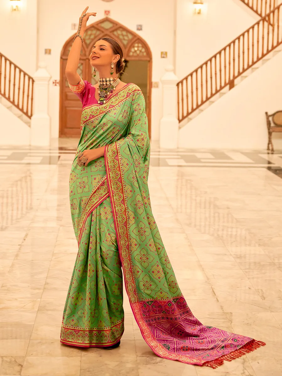 Latest pista green patola silk saree