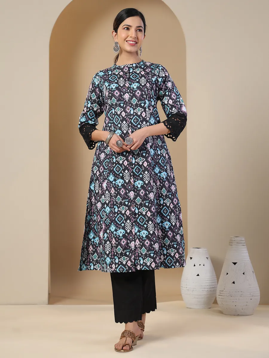 Latest printed black kurti in cotton