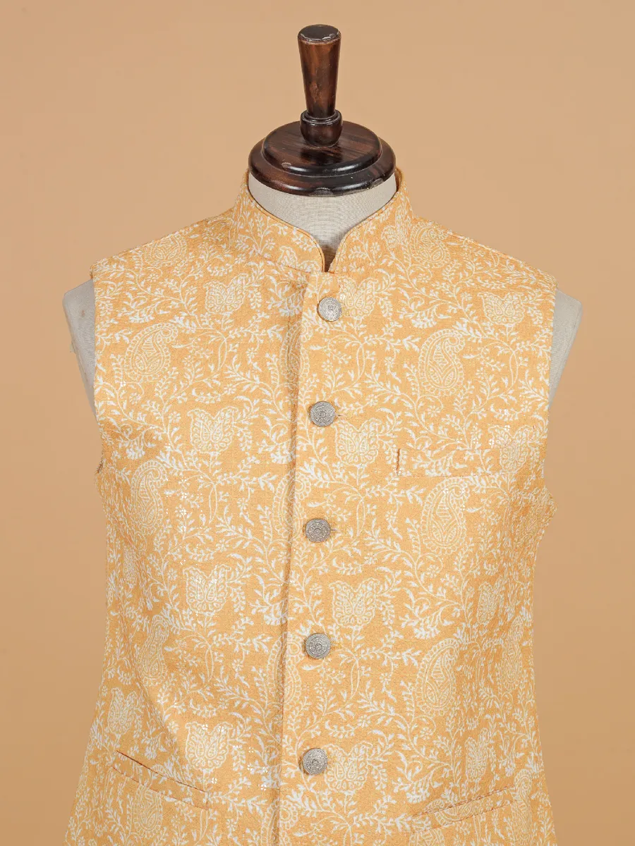 Latest printed silk waistcoat in peach