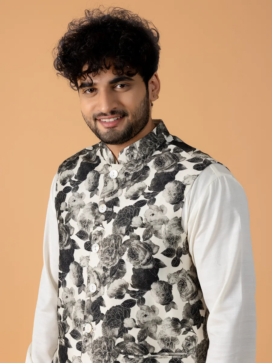 Latest printed white waistcoat set