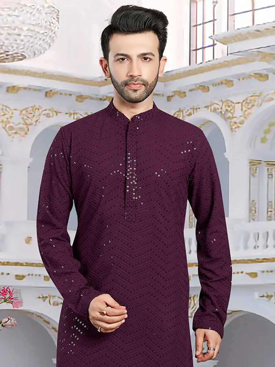 Latest purple georgette embroidery  Men Kurta pajama