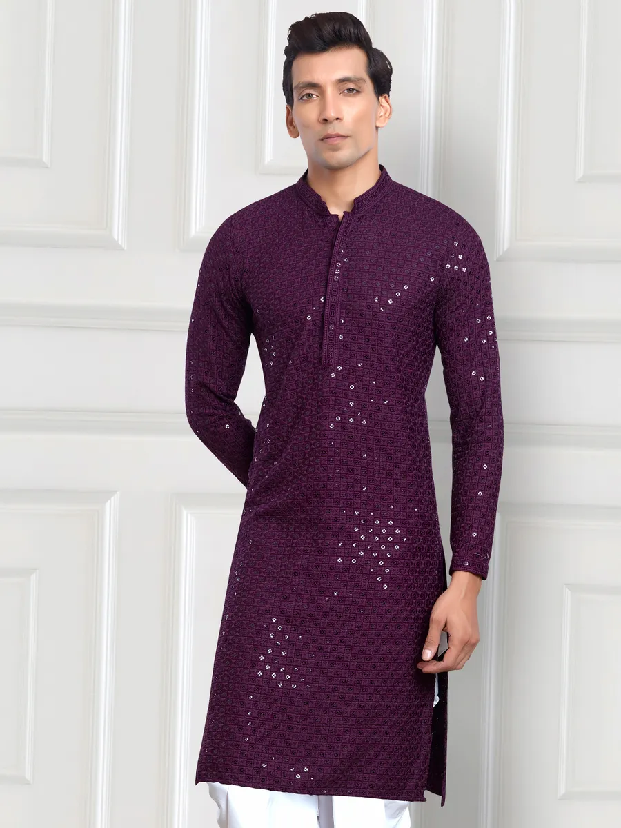 Latest purple kurta with peshawari dhoti